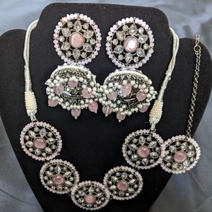 Victorian Pink Polki choker necklace set / Indian Jewelry / Pakistani Jewelry